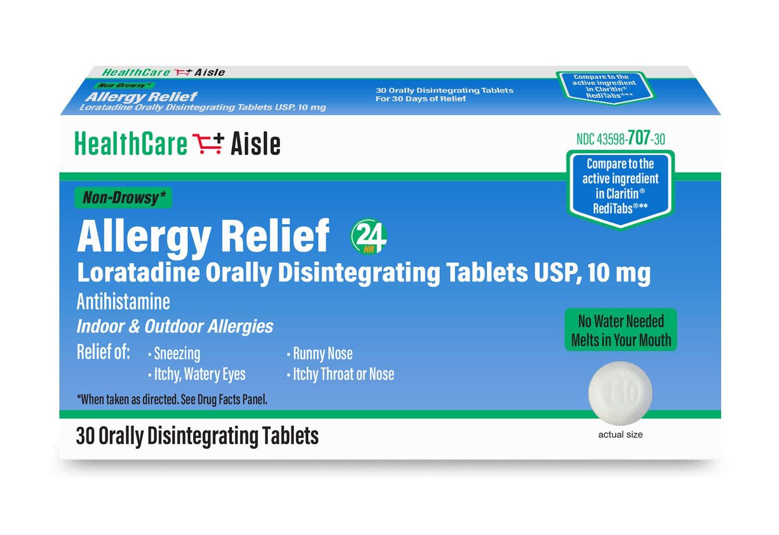 HealthCareAisle Allergy Relief - Loratadine 10 mg Orally Disintegrating Tablets USP - 30 Tablets - Original Prescription Strength ​ Allergy Medication, 24-Hour Relief​