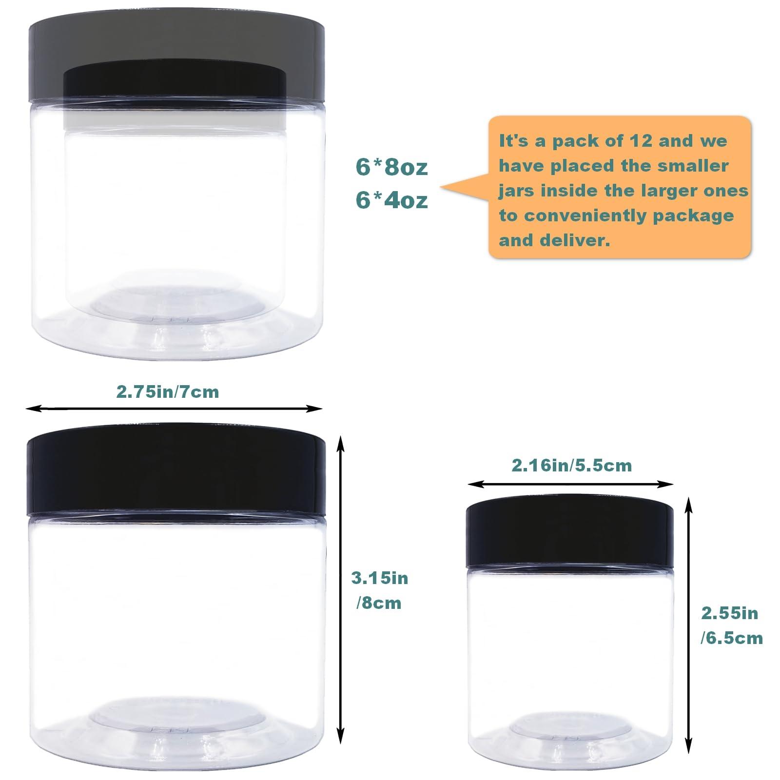 8 oz Plastic Containers with Lids and 4oz Small Containers (Set of 12) Plastic Jars with Lids Cosmetic Jar for Body Butter, Bath Salt, Slime and Beauty Product - Image 2