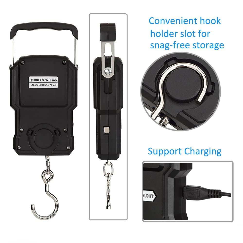 YAGSUW Rechargeable Lugagge Scale Portable Electronic Hook Scale Digital Hanging Bag Luggage Weight Scale Fishing Scale with Measuring Tape 165Lb Black - Image 6