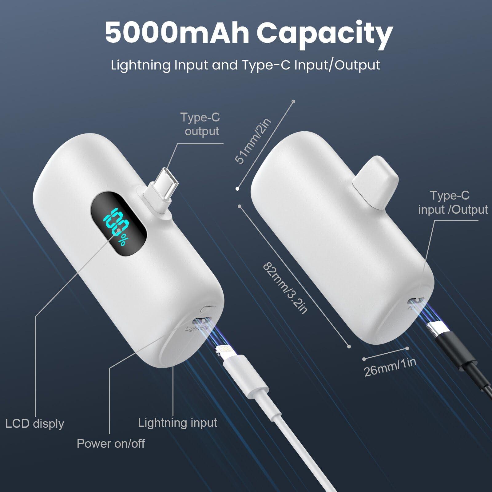 [2-Pack] Mini Portable Charger 5000mAh Power Bank,3A PD USB C Cell Phone Portable Power, LCD Display Battery Pack Compatible with iPhone 16/15/15 plus/15 pro/15 pro Max/Android/Samsung/Moto/LG etc - Image 7