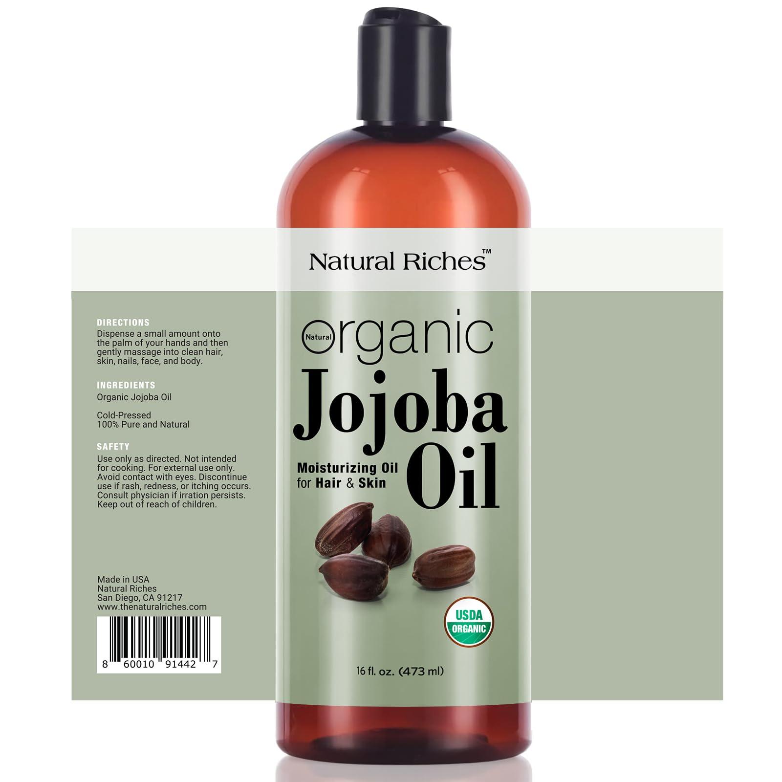 Natural Riches Organic Jojoba Oil, Pure (16 oz) | Moisturizing Oil for Face, Hair, Skin & Nails Cold Pressed Hexane Free Base Carrier oil. - Image 2