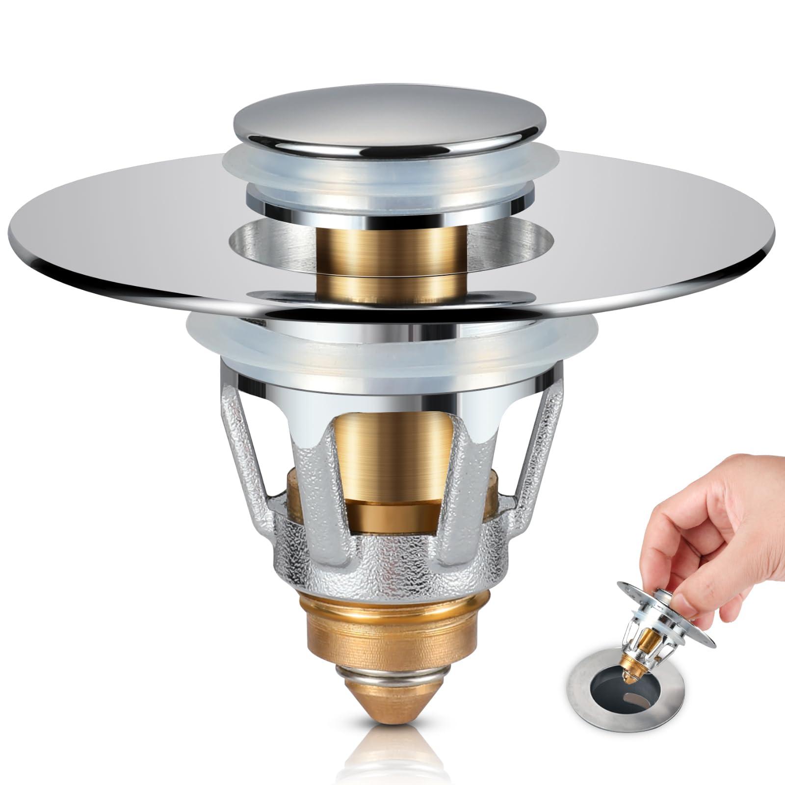 Tgosomt Bathroom Sink Stopper, Bathroom Sink Drain Strainer, Revolutionary Bathroom Accessories and Essentials (Shiny Chrome)