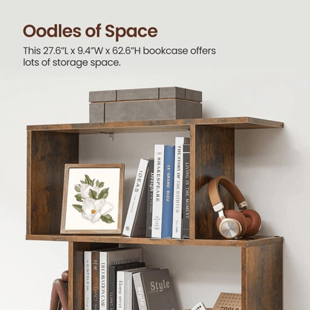 VASAGLE Bookcase, 5-Tier Bookshelf, Display Shelf and Room Divider, Freestanding Decorative Storage Shelving, Rustic Brown ULBC62BX, 27.6”L x 9.4”W x 62.6”H (70 x 24 x 159 cm) - Image 5