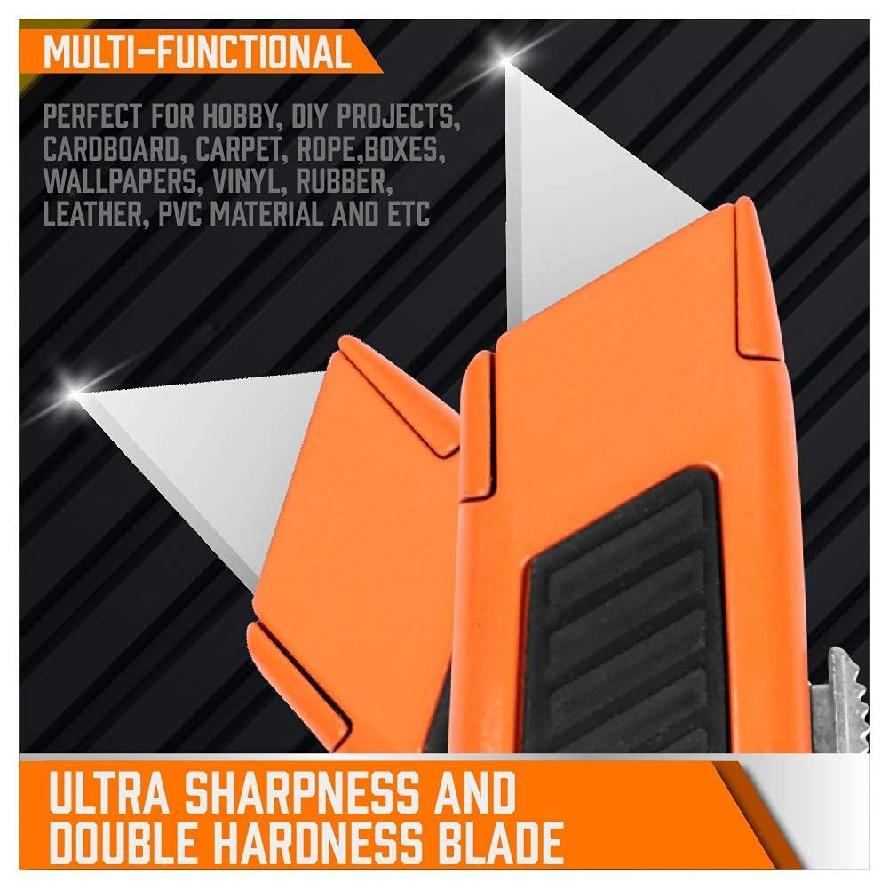 HORUSDY 4-Pack Box Cutter Utility Knife, Heavy Duty Aluminum Shell Retractable Box Cutter for Cardboard, Boxes and Cartons, Extra 10 Blades - Image 5