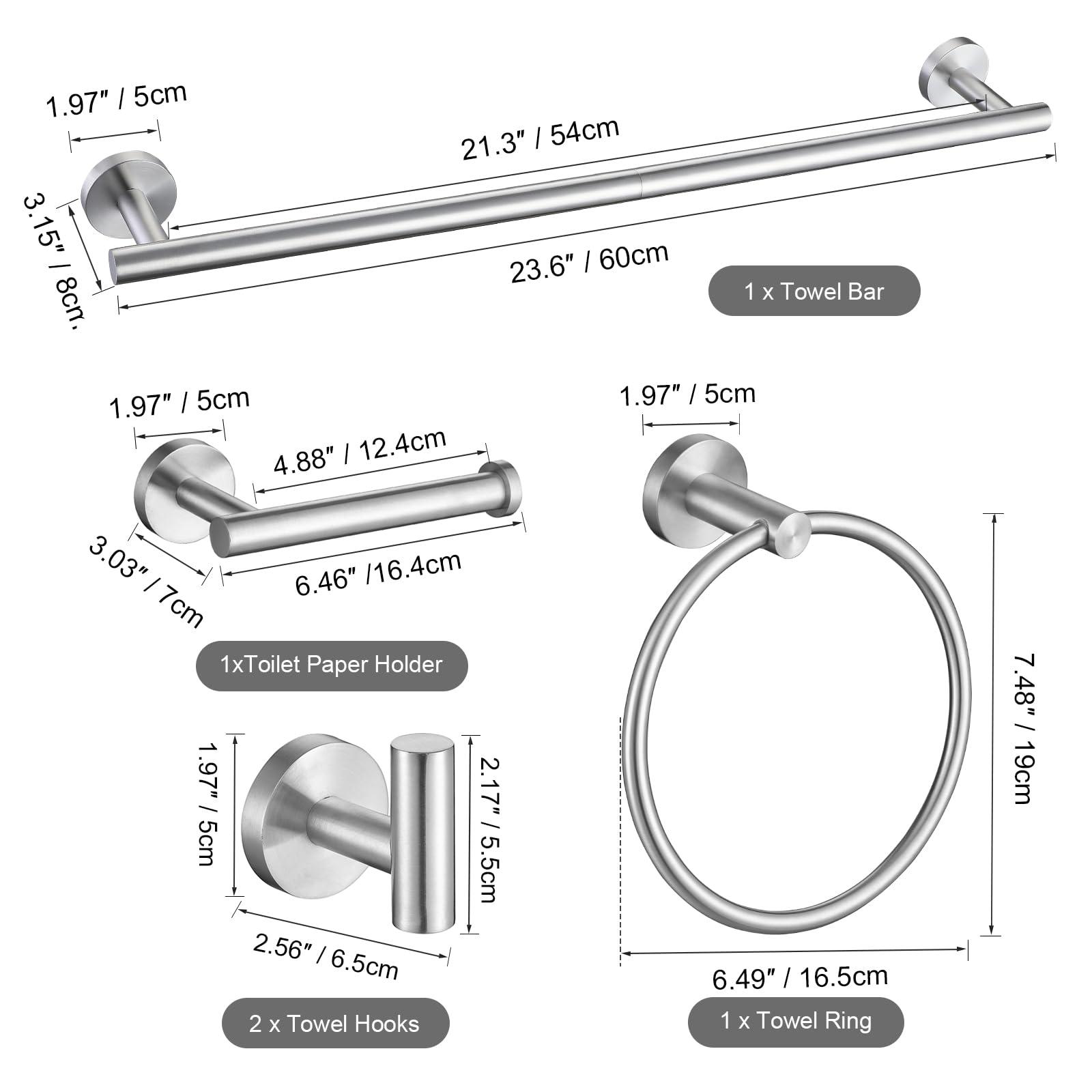 TURS 5 Piece Bathroom Hardware Set Brushed, SUS304 Stainless Steel Bath Towel Bar Set, 24 Inch Bathroom Accessories Kit Wall Mounted - Image 3