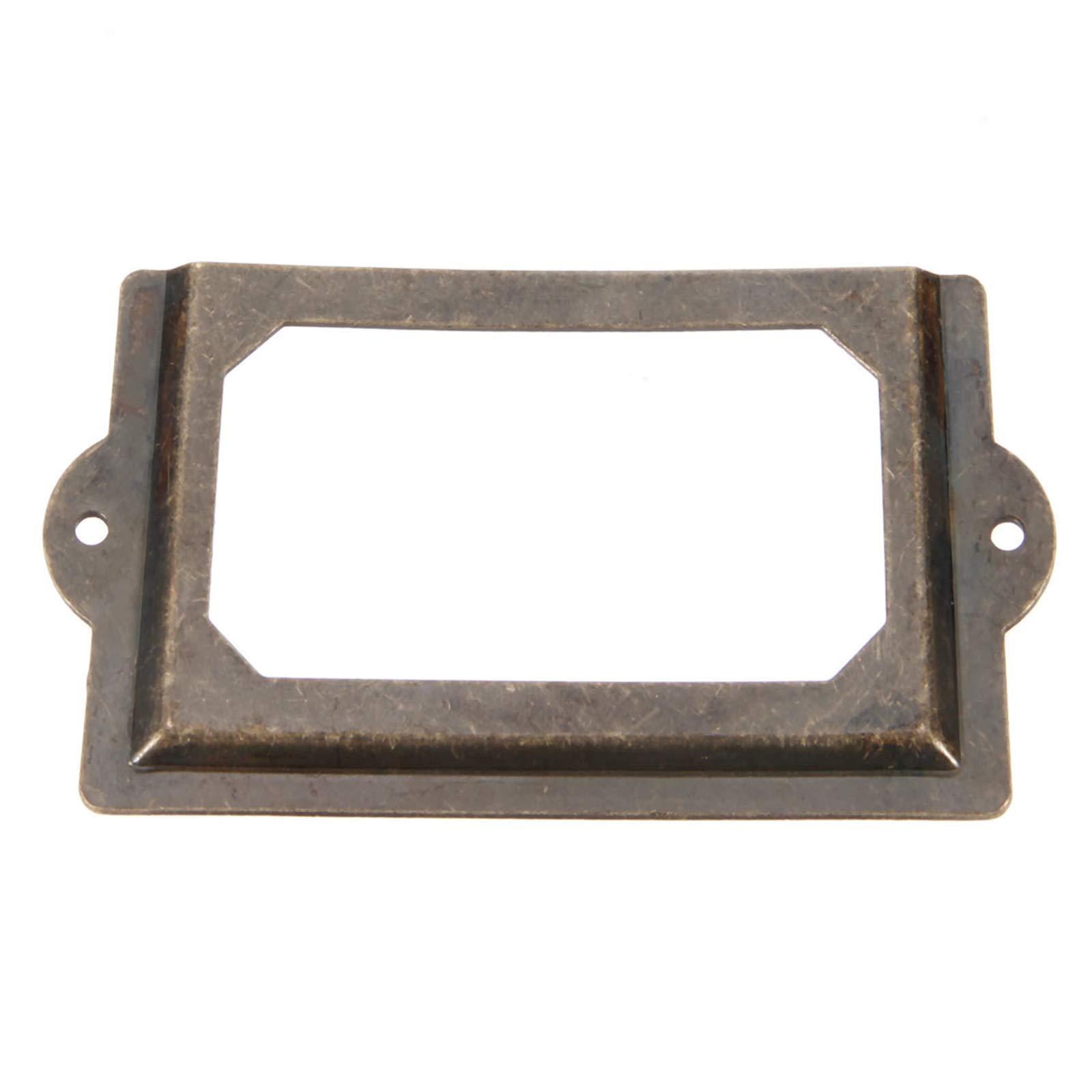 4 PCS Antique Tag Label Frames File Name Card Holder Bronze Drawer Pull Labels Holders for Office File Case Library Drawer Medicine Cabinet Apothecary Furniture (Length:5", Height:2-3/4") - Image 2