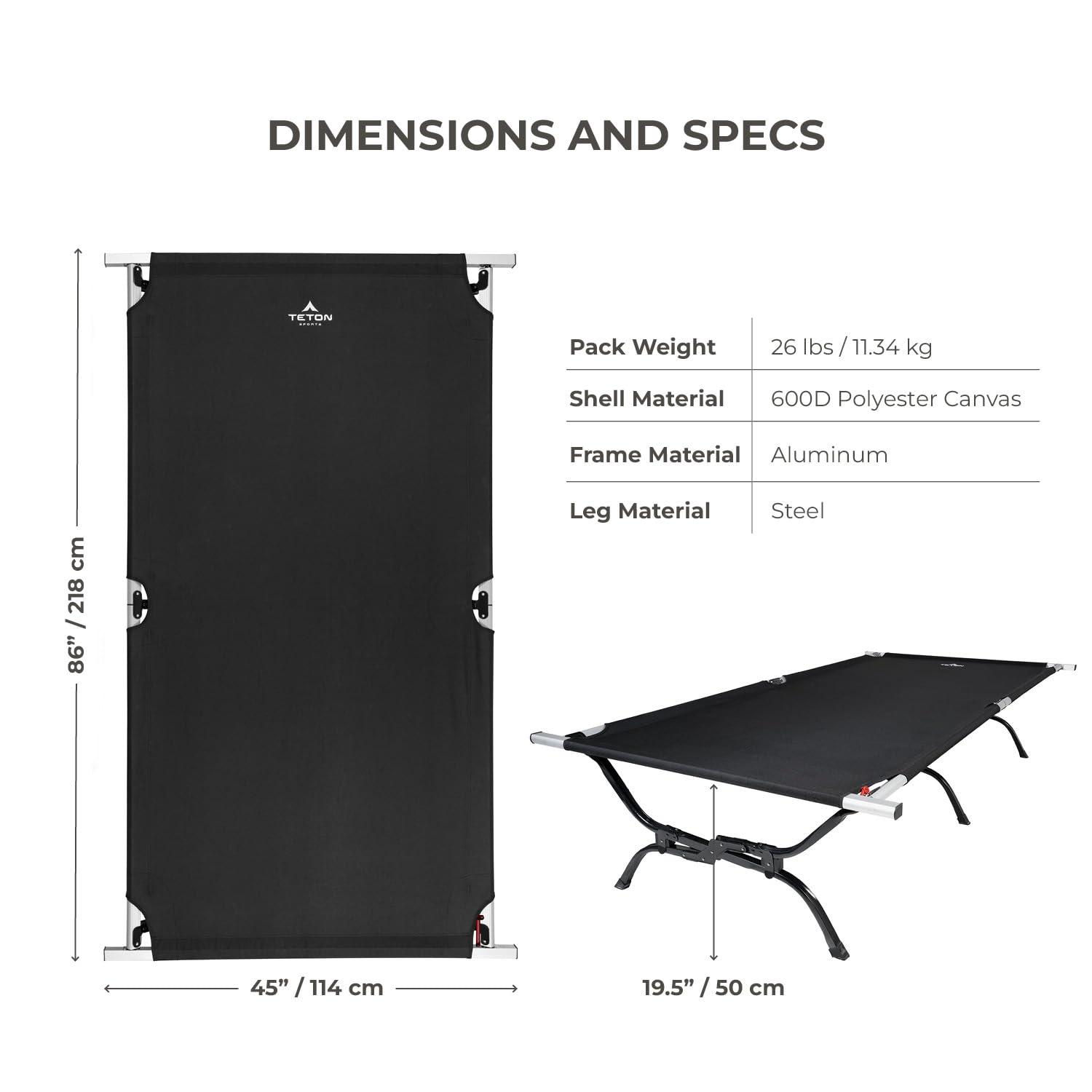 Teton Camping Cot with Patented Pivot Arm, Folding Camping Cot, Durable Heavy Duty Canvas, Comfortable Sleeping Bed for Adults, Portable - Image 8