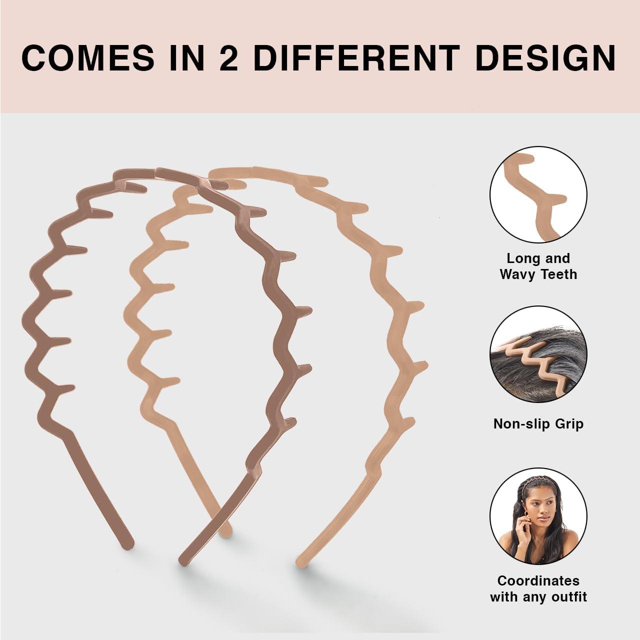Kitsch Zig Zag Headbands, Recycled Plastic Wavy Hair Band with Teeth, Headband for Women and Men, Classic 90s Hair Accessories, 2pcs (Neutral) - Image 2