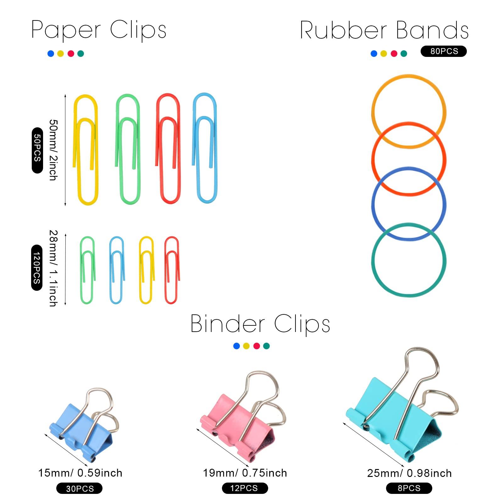 300 Pcs Binder Clips, Rubber Bands, Office Set, Paper Clips, School & Teacher Supplies for Office Desk Essentials (Assorted Sizes) - Image 2