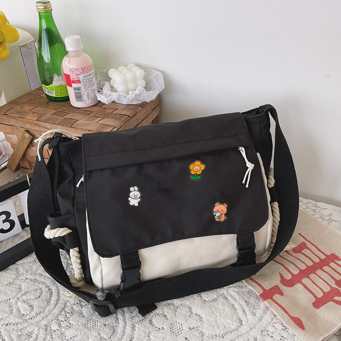 PRLINJSK Cute Messenger Bag for Teen Girls Women, Kawaii Crossbody Shoulder Purse with Pins and Stuffed Pendant Gift - Image 5