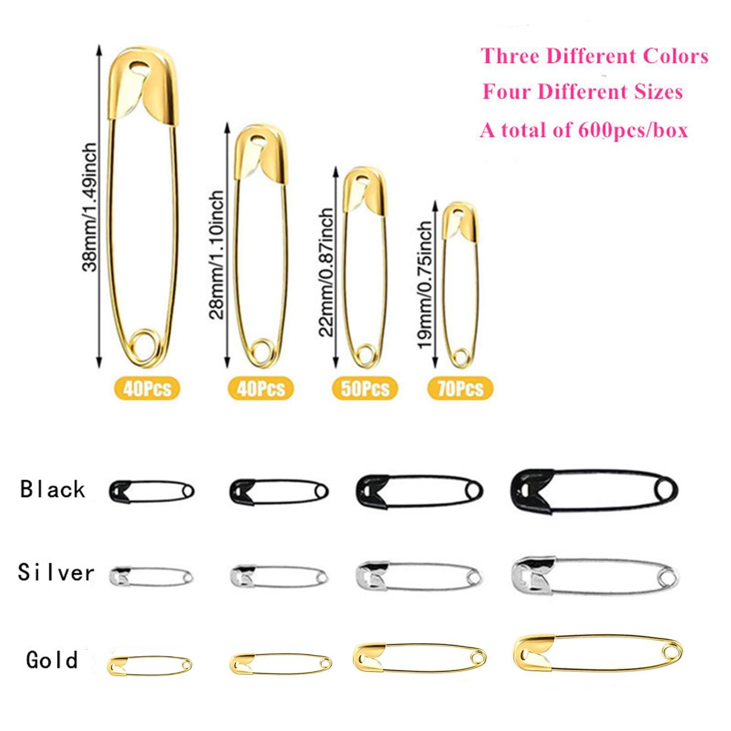 600 Pcs Safety Pins Assorted, 4 Sizes Large and Small Safety Pins for Clothes,Black Gold Silver Safety Pin Rust Resistant for Art,Crafts, Sewing and Jewelry Making - Image 3