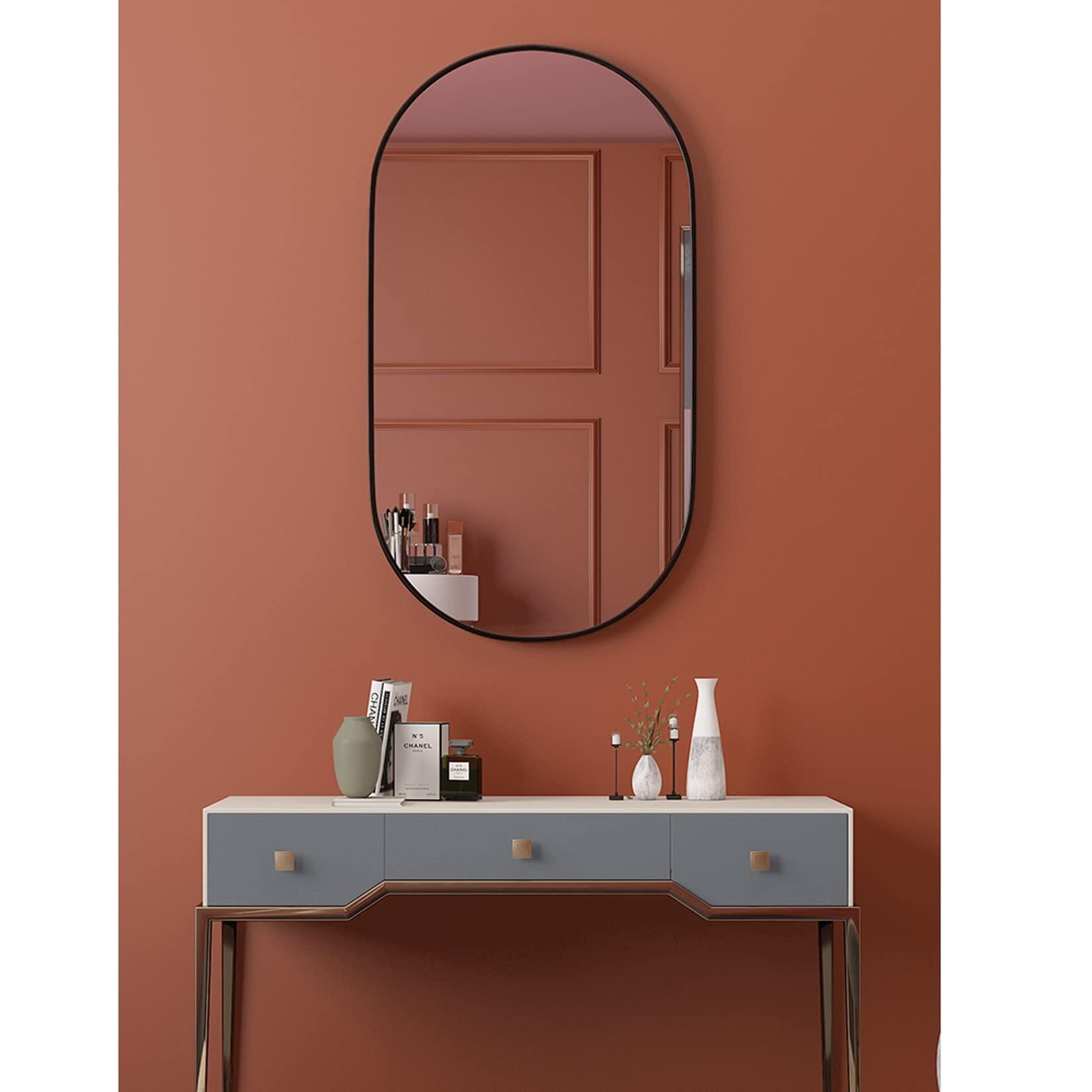 Oval Wall-Mounted Mirrors, Metal Frame Makeup Shaving Bathroom Mirrors, Modern Hanging Vanity Mirror for Bedroom, Living Room and Entryway (Color : Black, Size : 40x70cm) - Image 2