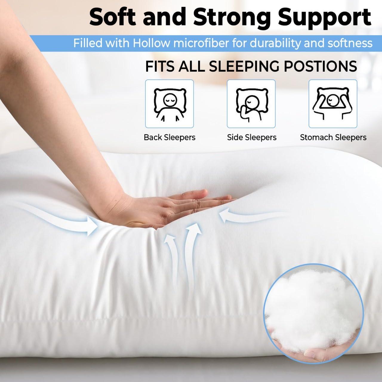 QUBA LINEN Queen Size Bed Pillows - Set of 2, Medium Density, Soft and Supportive for Back, Side, and Stomach Sleepers (Queen (Pack of 2)) (White, Pack of 2) - Image 5