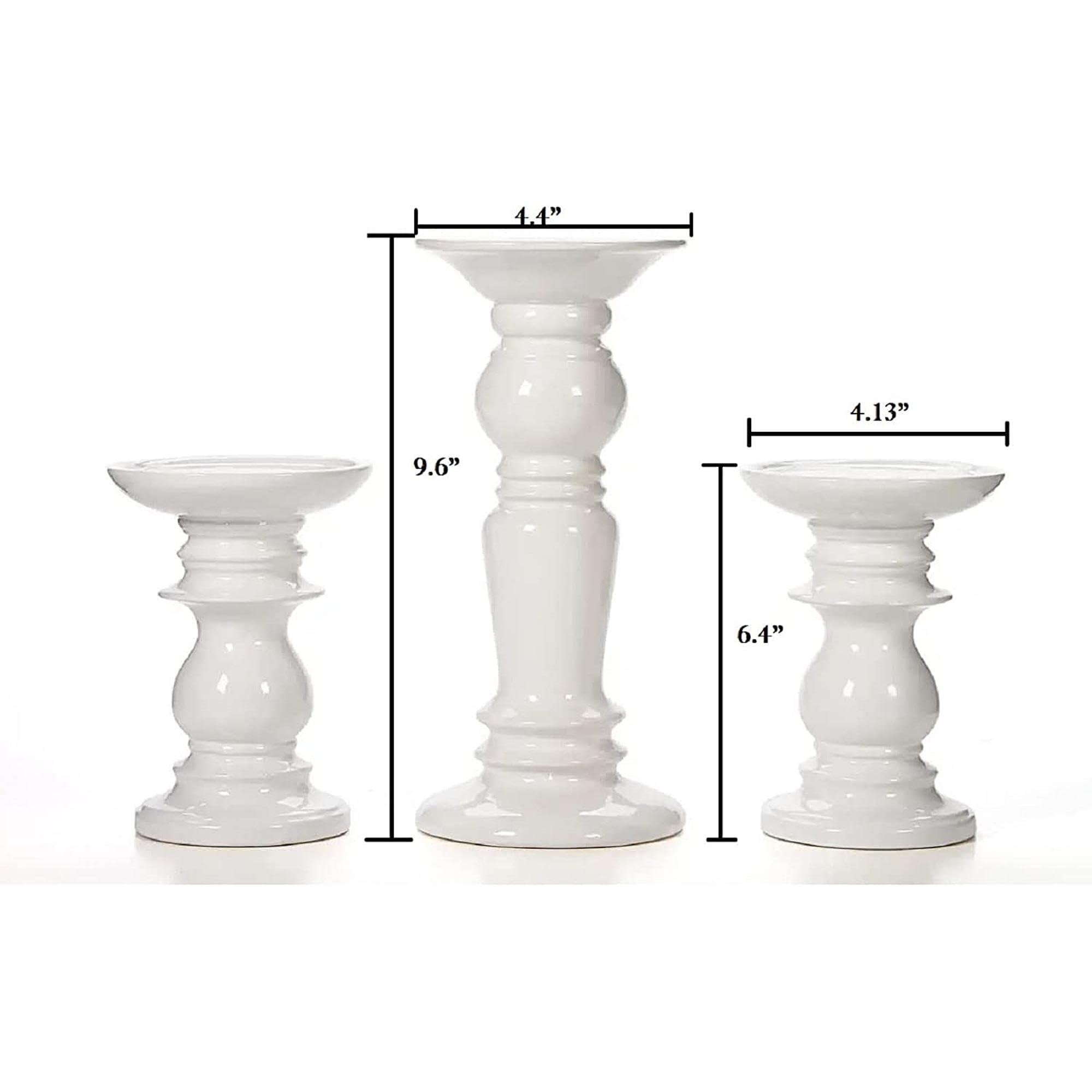 Hosley Set of 3 Ceramic White Pillar Candle Holders Two 6 inch and One 9.5 inch High Ideal for LED and Pillar Candles Gifts for Wedding Party Home Spa Aromatherapy Votive Candle Gardens - Image 3