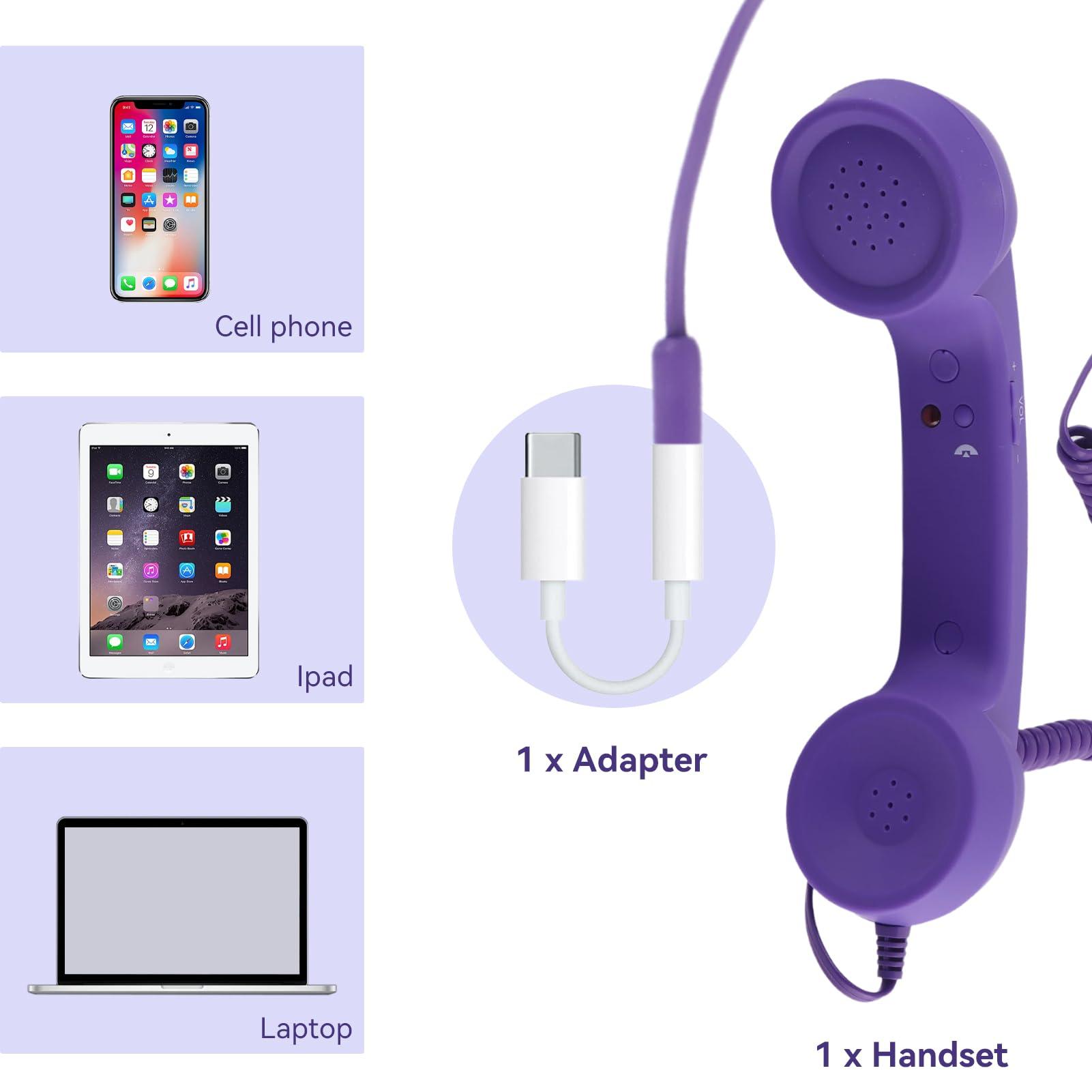 Telephone Handset for Cellphone, Retro Phone Handset with 3.5mm Jack Mobile Phone Receiver Old Telephone Headset Handheld Receiver for Cell Phone(Purple) - Image 4