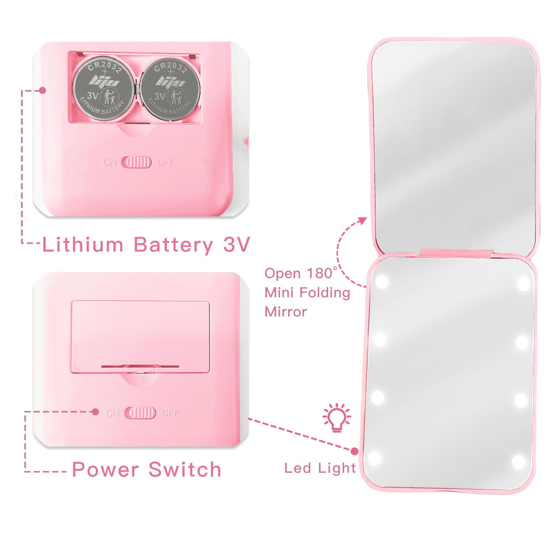 Aganmi Preppy Stuff Pearl Initial Travel Compact Mirror with Lights Personalized 1X/2X Magnification Mini LED Makeup Mirror for Purse Pink Portable Pocket Mirror Trendy Gift for Women Teen Girls (A) - Image 3