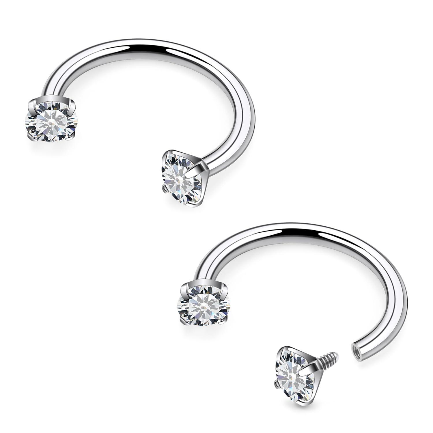 Rmsnxnnz 16G F136 Titanium Internal Thread Horseshoe Septum Nose Ring Piercing Jewelry Circular Barbell Helix Snug Tragus Rook Daith Cartilage Earring Lip Ring Piercing Jewelry for Women Men 8MM 10MM