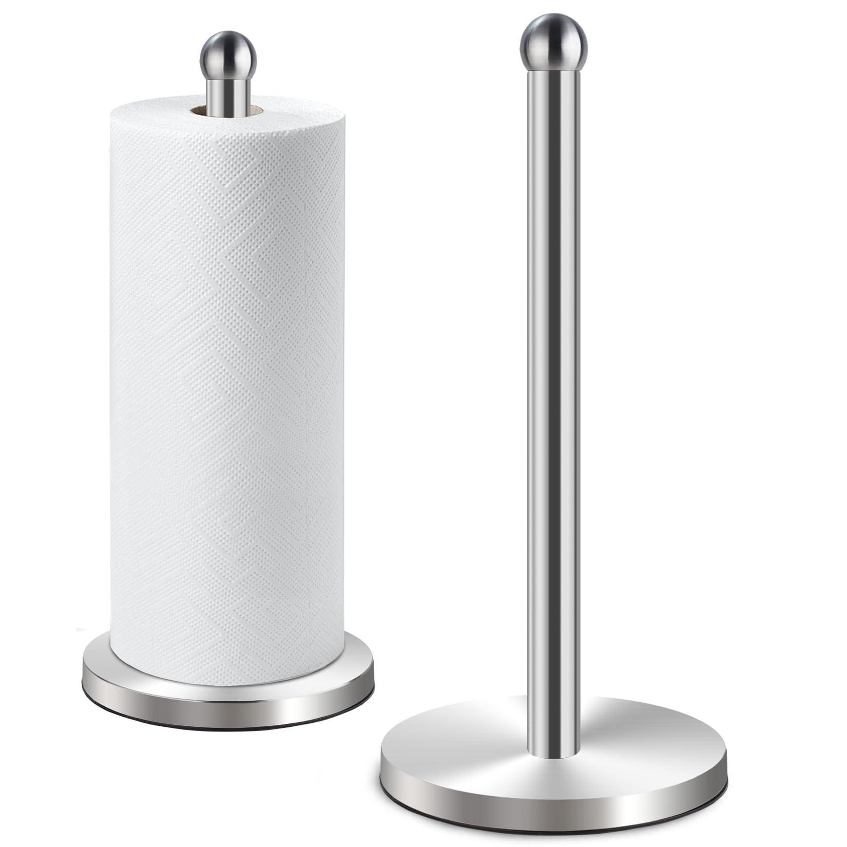 DAWNER Paper Towel Holder Countertop, Freestanding Kitchen Paper Holder Stand, One-Handed Tear, Stainless Steel, Paper Towel Dispenser with Weighted Base for Standard Towel Rolls, Brushed Nickel