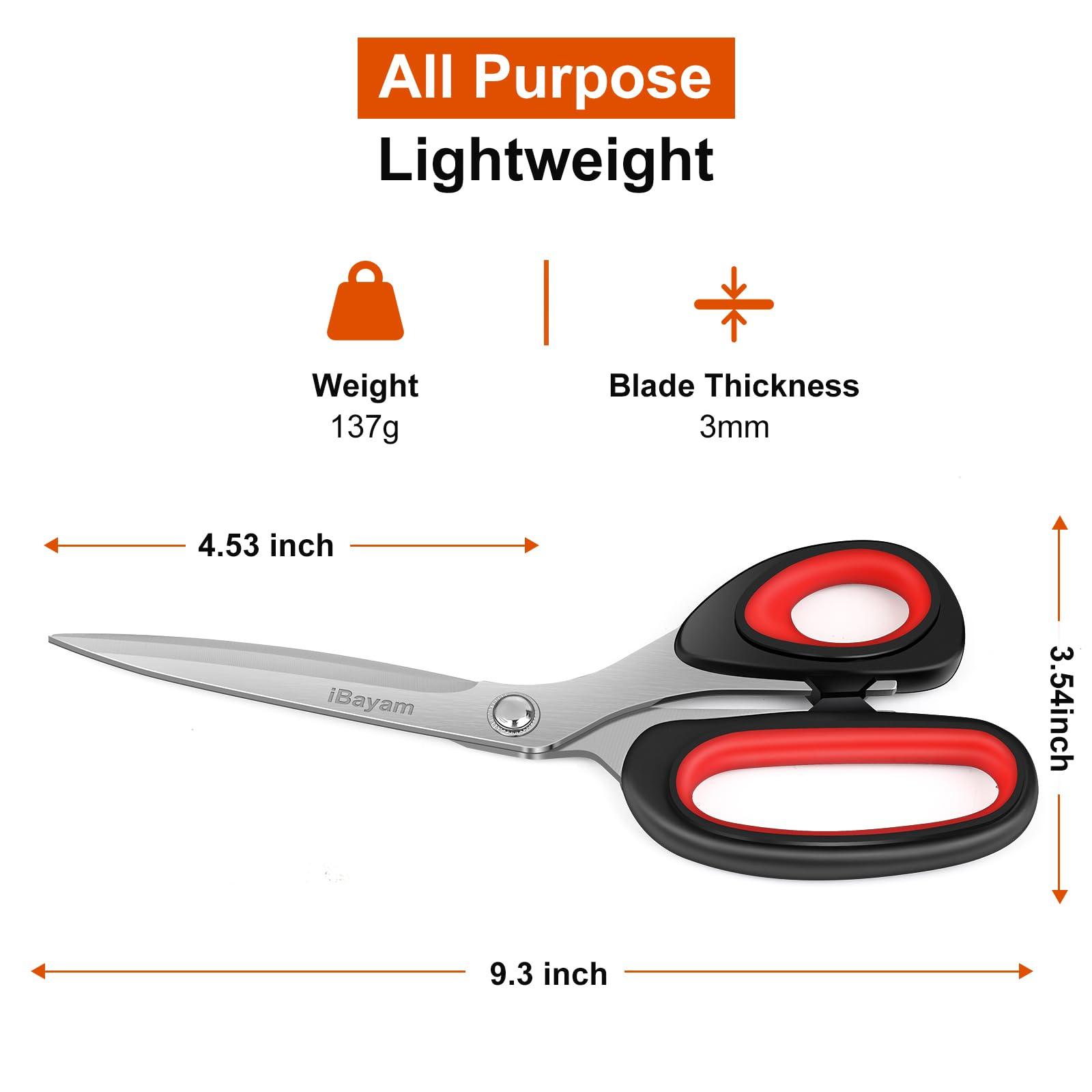 iBayam Scissors All Purpose, 9.3 Inch Scissors Heavy Duty Stainless Steel Shears for Home Household Cutting Fabric Leather, Sewing Shears, Paper Box Cutter, Package Opener, Hand Cutting Tools - Image 2