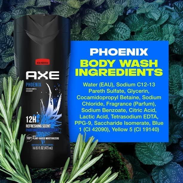 AXE Body Wash Phoenix 4 Count 12h Refreshing Scent Crushed Mint & Rosemary Men's Body Wash with 100% Plant-Based Moisturizers 16 oz - Image 10