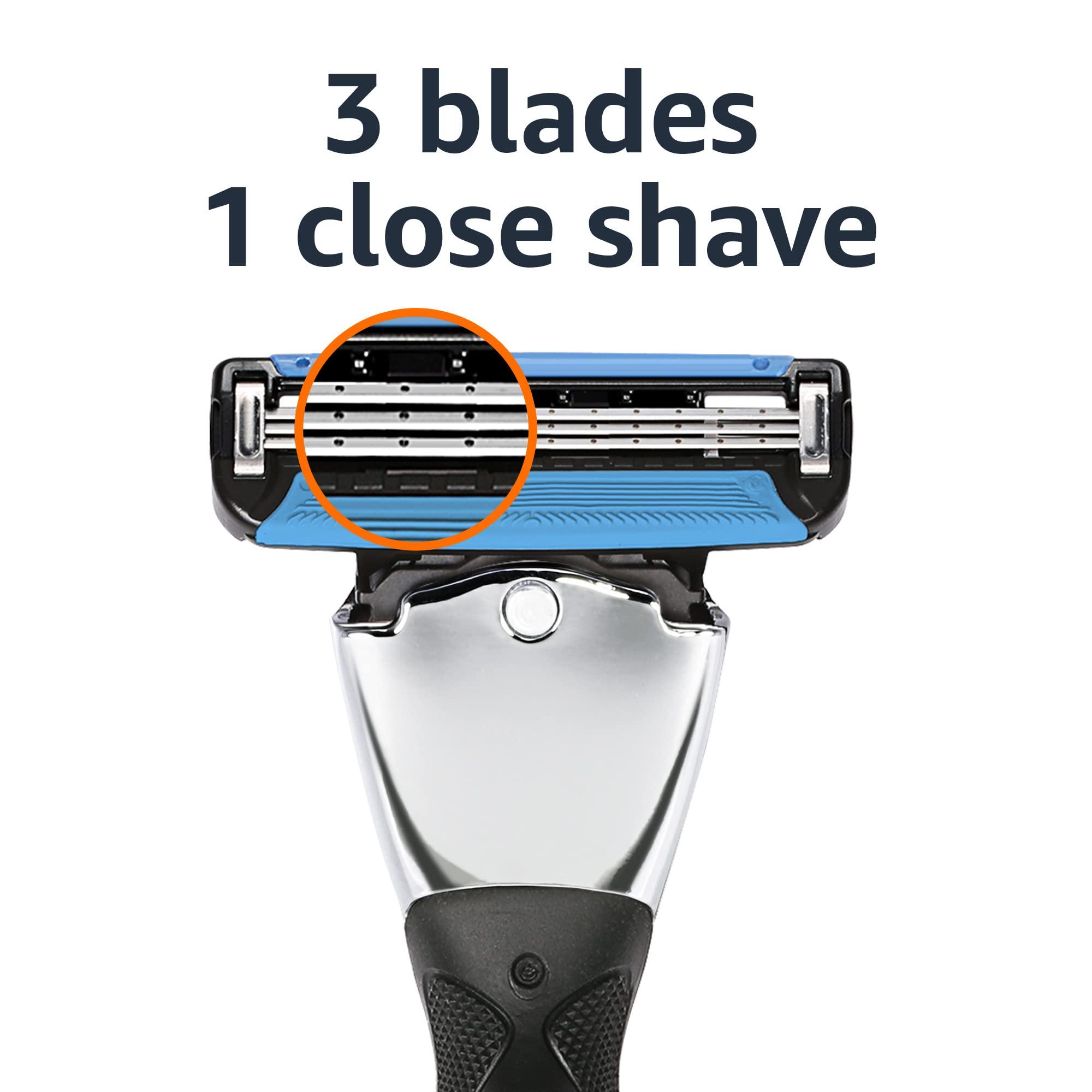 Amazon Basics 3-Blade Motion Sphere Razor for Men with Dual Lubrication, Handle & 20 Cartridges, Cartridges fit Amazon Basics Razor Handles only, 21 Piece Set, Black (Previously Solimo) - Image 4