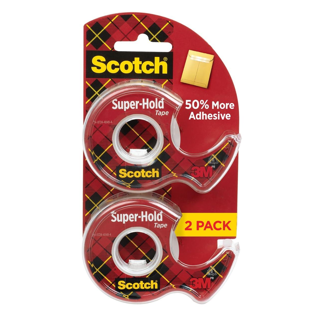 Scotch Super-Hold Tape, 2 Rolls, Transparent Finish, 50% More Adhesive, Trusted Favorite, 3/4 x 600 Inches, Dispensered (198DM-2) - Image 1