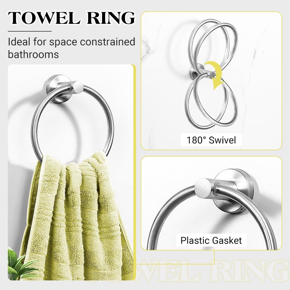 Brushed Silver Bathroom Towel Bar Set, 14-Piece Stainless Steel Hardware Bathroom Accessories, 16" and 24" Towel Racks for Bathroom Walls - Image 5