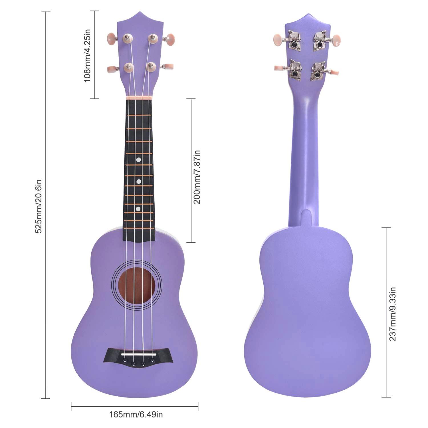 Soprano Ukulele Beginner Pack, 21 Inch Basswood kids Ukuleles Starter Kit with Gig Bag Spare Strings Tuner and Picks. (purple) - Image 3