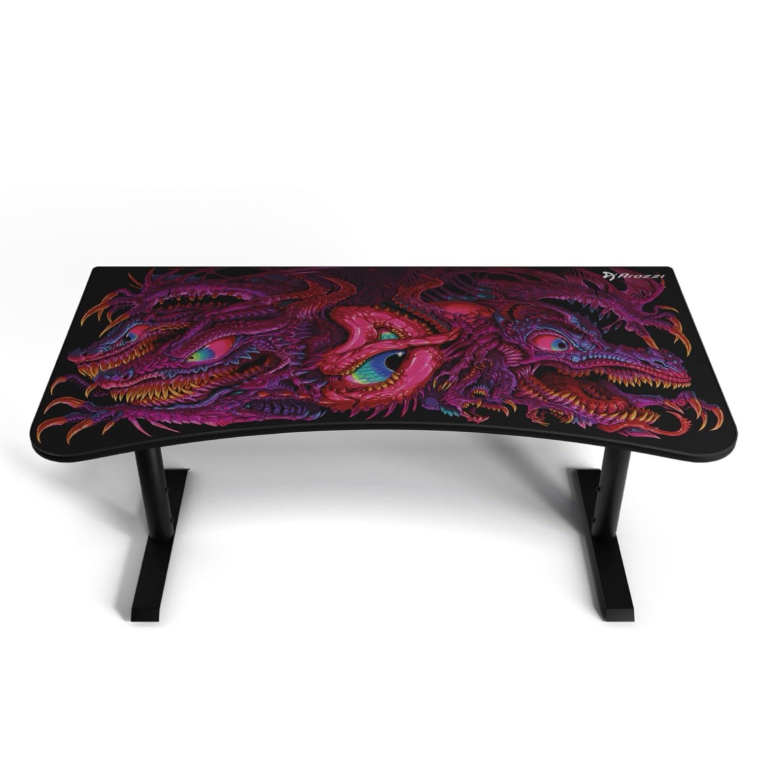 Arozzi Arena Special Edition Ultrawide Curved Gaming and Office Desk with Full Surface Water Resistant Desk Mat Custom Monitor Mount Cable Management Cut Outs - Crawling Chaos - Image 7