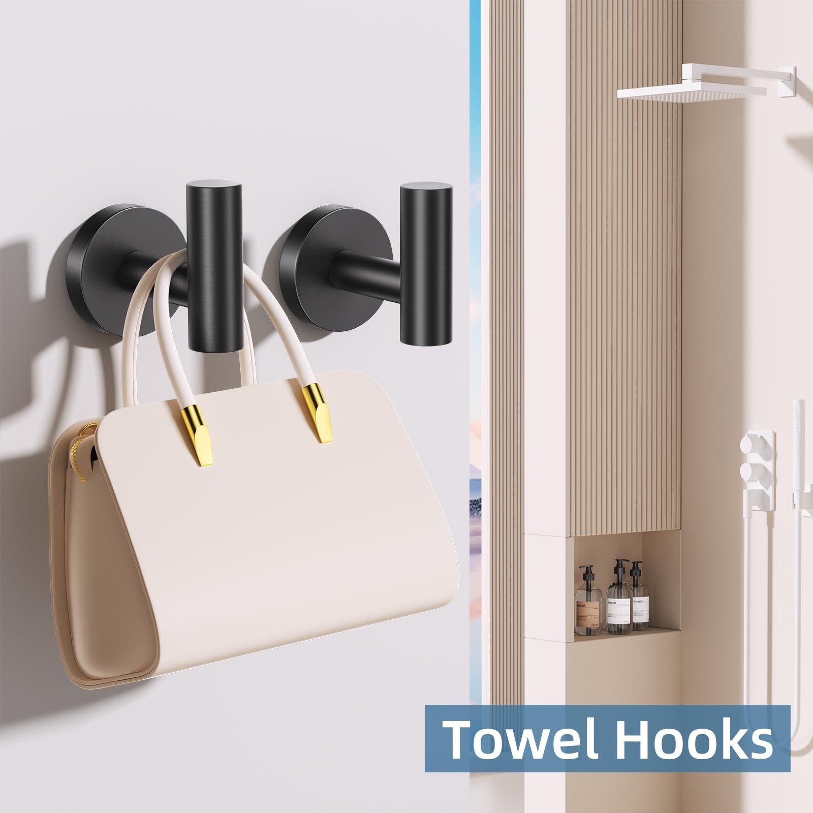 5 Pieces Matte Black Round Towel Bar Set Bathroom Hardware Accessories Set Upgraded Toilet Paper Holder Towel Racks Set for Bathroom Stainless Steel Wall Mounted 23.6 in - Image 6
