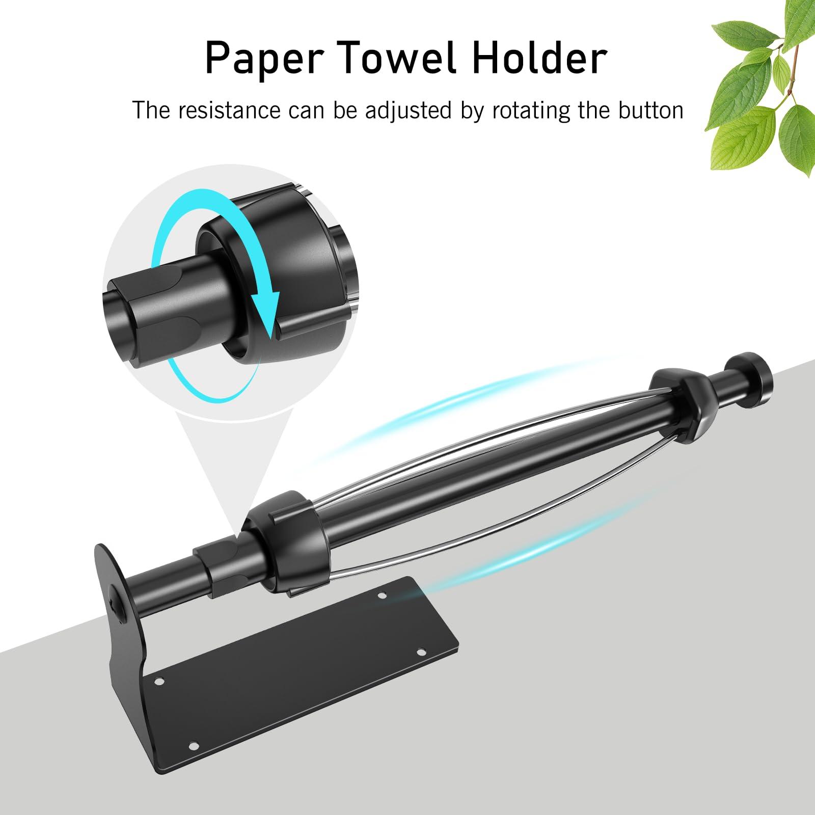 SetSail Paper Towel Holder, Single Hand Operable Paper Towel Holder Under Cabinet with Adjustable Damper Easy Tear Wall Mount Self-Adhesive or Drilled for Kitchen Bathroom, Black - Image 4