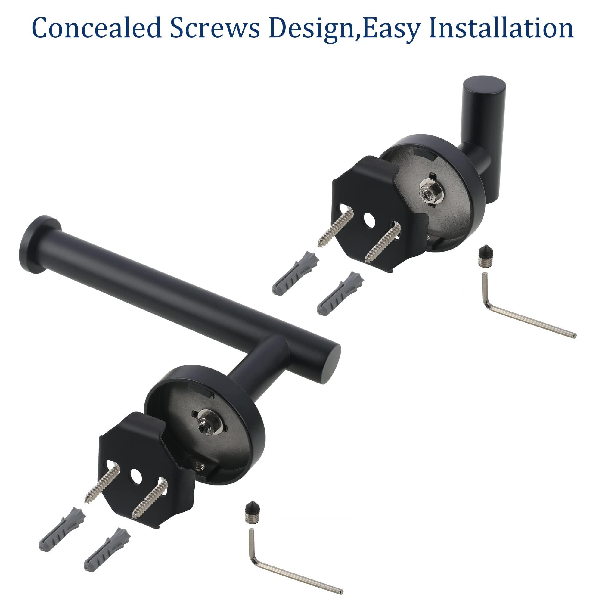 LCEZAN Matte Black Bathroom Hardware Set, Premium Stainless Steel 3-Piece Include 5 Inch Toilet Paper Holders and 2 Towel Robe Holder Hook for Bathroom, Kitchen, Washroom Wall Mount - Image 6