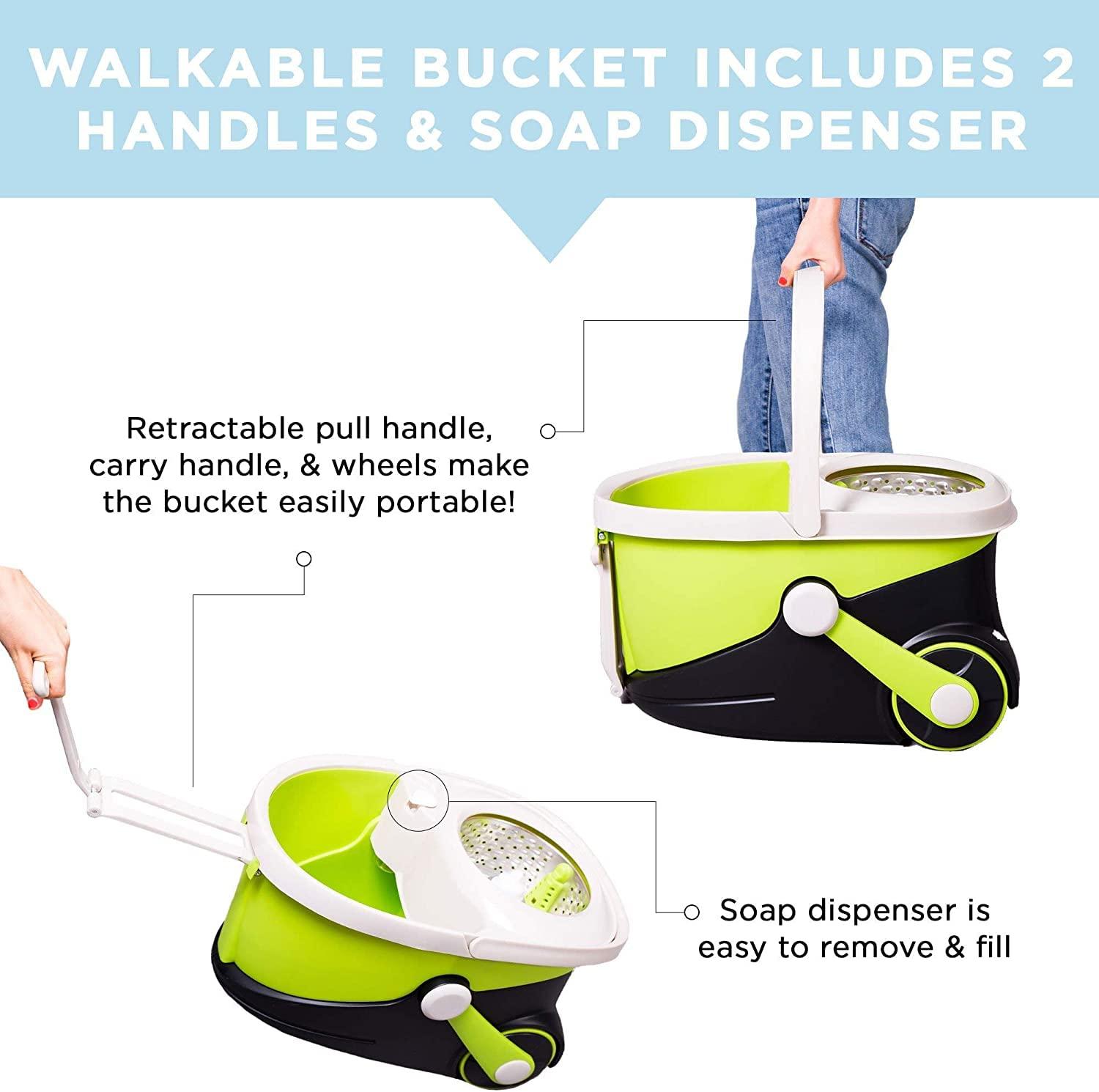 Deluxe Stainless Steel Rolling Spin Mop System with Replacement Microfiber Mop Heads – Walkable with Wheels - Suits All Floor Types - Multipurpose Home Use - Image 5