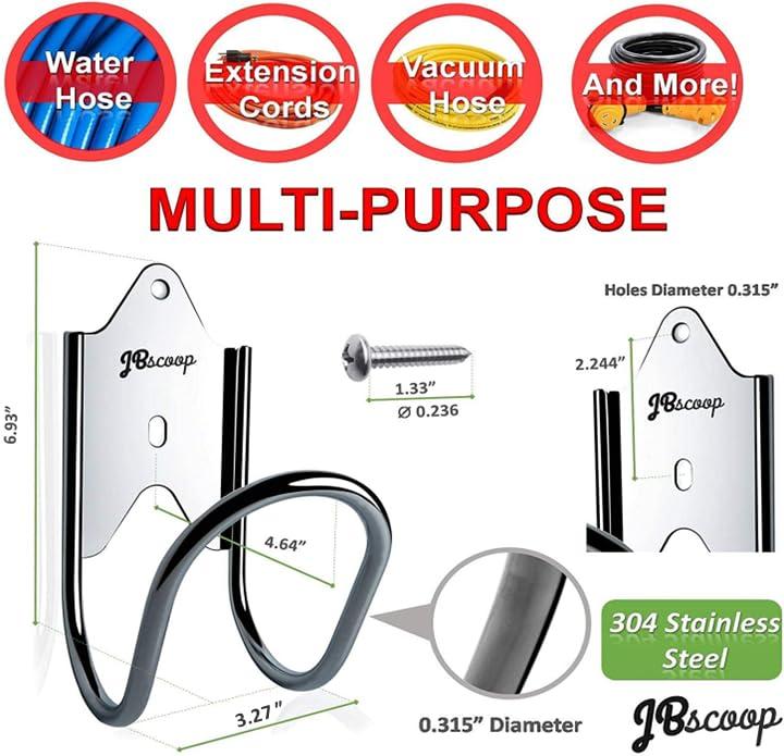 JBscoop Garden Hose Holder, Garden Hose Hanger Wall Mount for Water Hose, Extension Cords, Air Compressor Hose, Heavy Duty & Rust Proof Set of 1 - Image 2