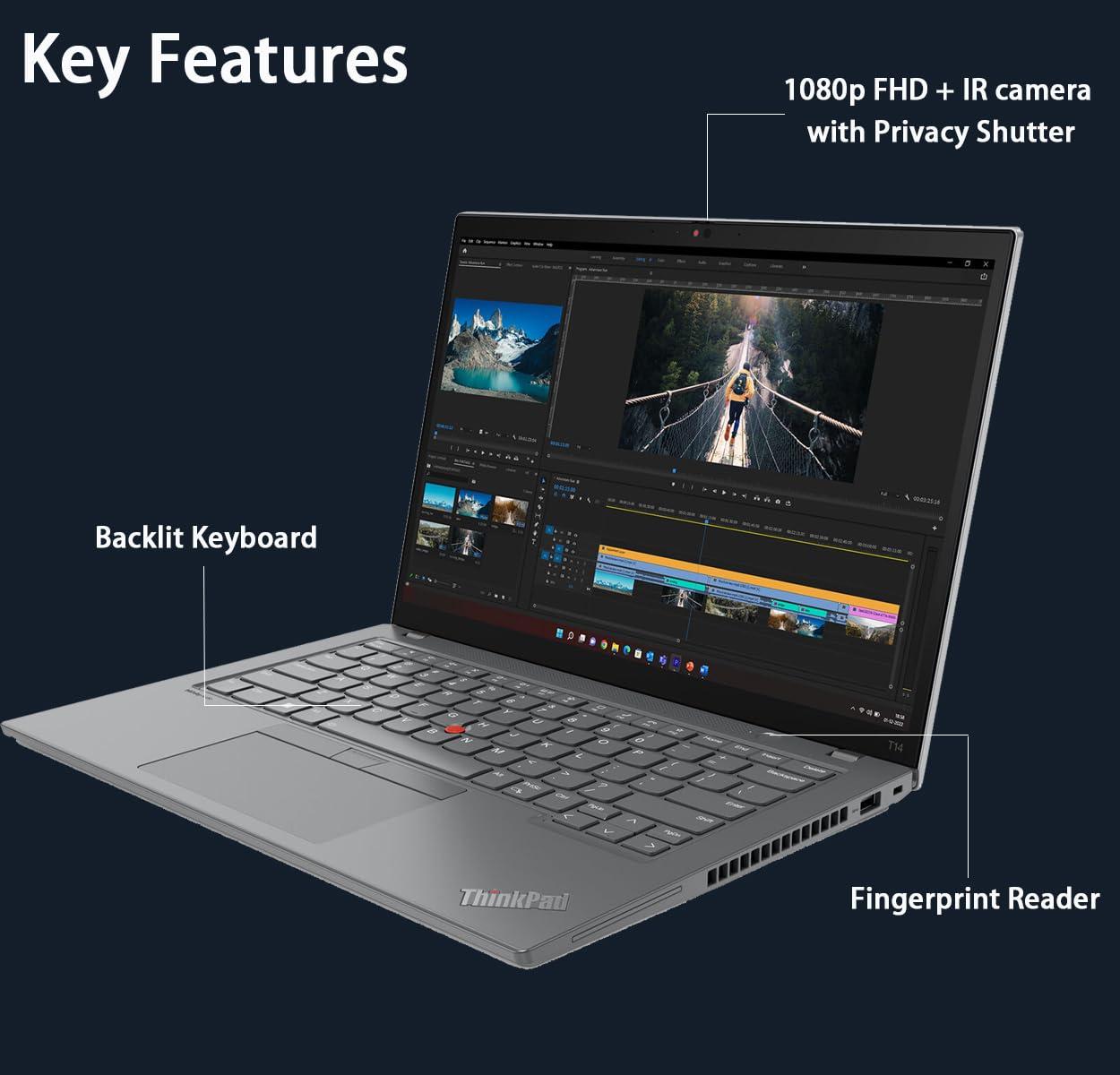 Lenovo ThinkPad T14 Gen 4 Business Laptop (14" FHD+ Touchscreen, Intel 10-Core i7-1355U, 32GB DDR5, 1TB SSD), Backlit, Fingerprint, 3-Year Warranty, 1080p IR Webcam, Wi-Fi 6E, Win 11 Pro w/AI Copilot - Image 5