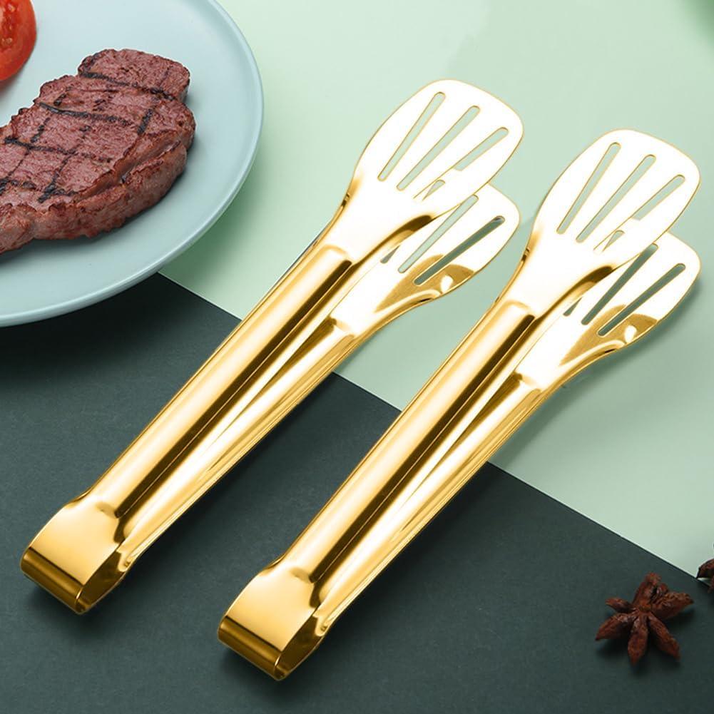 IAXSEE 4 PCS Serving Tongs Gold Tongs 9 Inch Serving Utensils Stainless Steel Serving Tongs for Salad Buffet Appetizer Dessert Tong for Food Parties (9 Inch, 4 GOLD) - Image 6