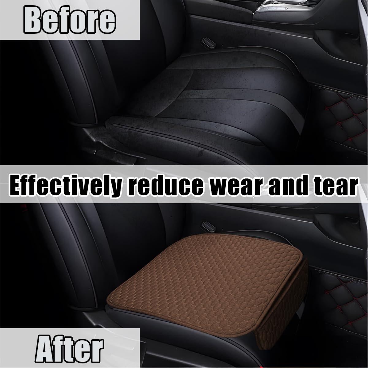 BELOMI Car Seat Bottom Cover Pad, 2PCS Linen Vehicle Front Seat Protector with Storage Pocket, Anti-Slip Automotive Seat Protection Cushion Mat, Universal Fit for Most Sedans SUV Pick-up (Coffee) - Image 5