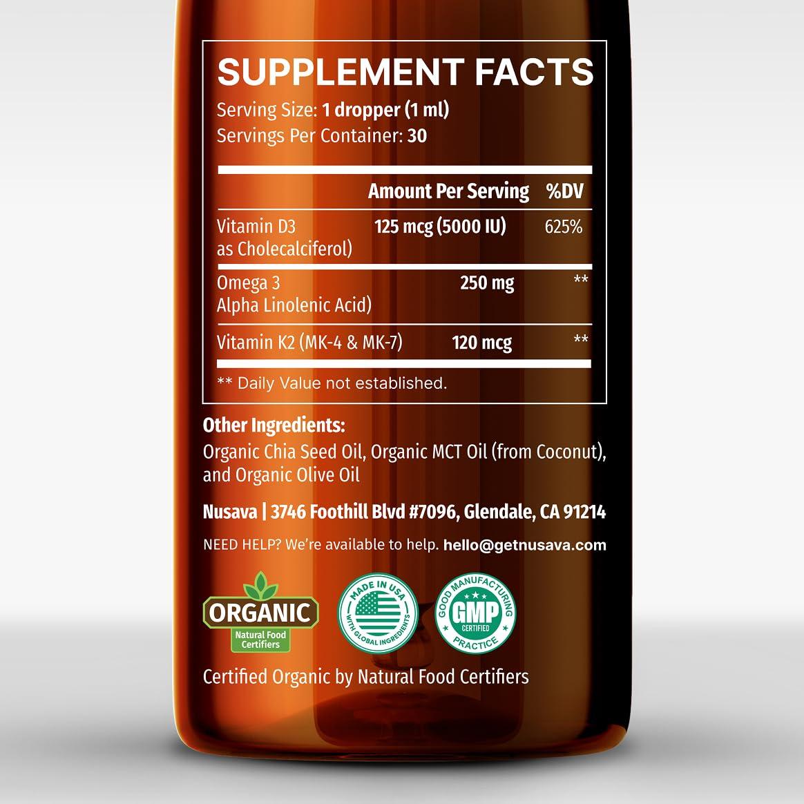 (2 Pack) Organic Vitamin D3 K2 Drops with MCT Oil, Omega 3, 5000 IU - Vitamin D Liquid, No Fillers, Non-GMO D3 for Body’s Defenses and Faster Absorption, Unflavored, 2 Fl Oz - Image 5