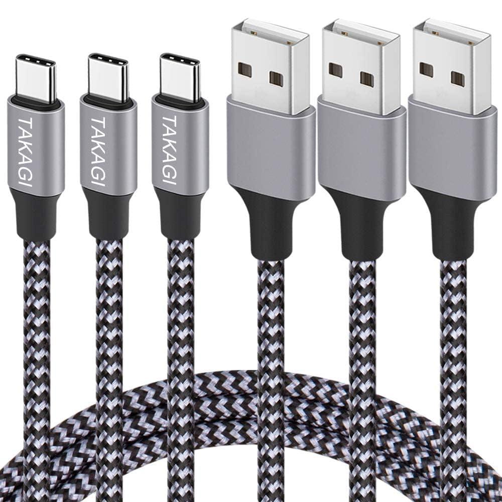 TAKAGI USB to USB C Cable (3Pack 6ft) USB A to Type C Cable Fast Charging Nylon Braided Data Sync Transfer Cord USB C Charger for iPhone 16 Pro Max/16 Plus/15 Pro Max/15 Plus/Galaxy S20 S10 Note 20