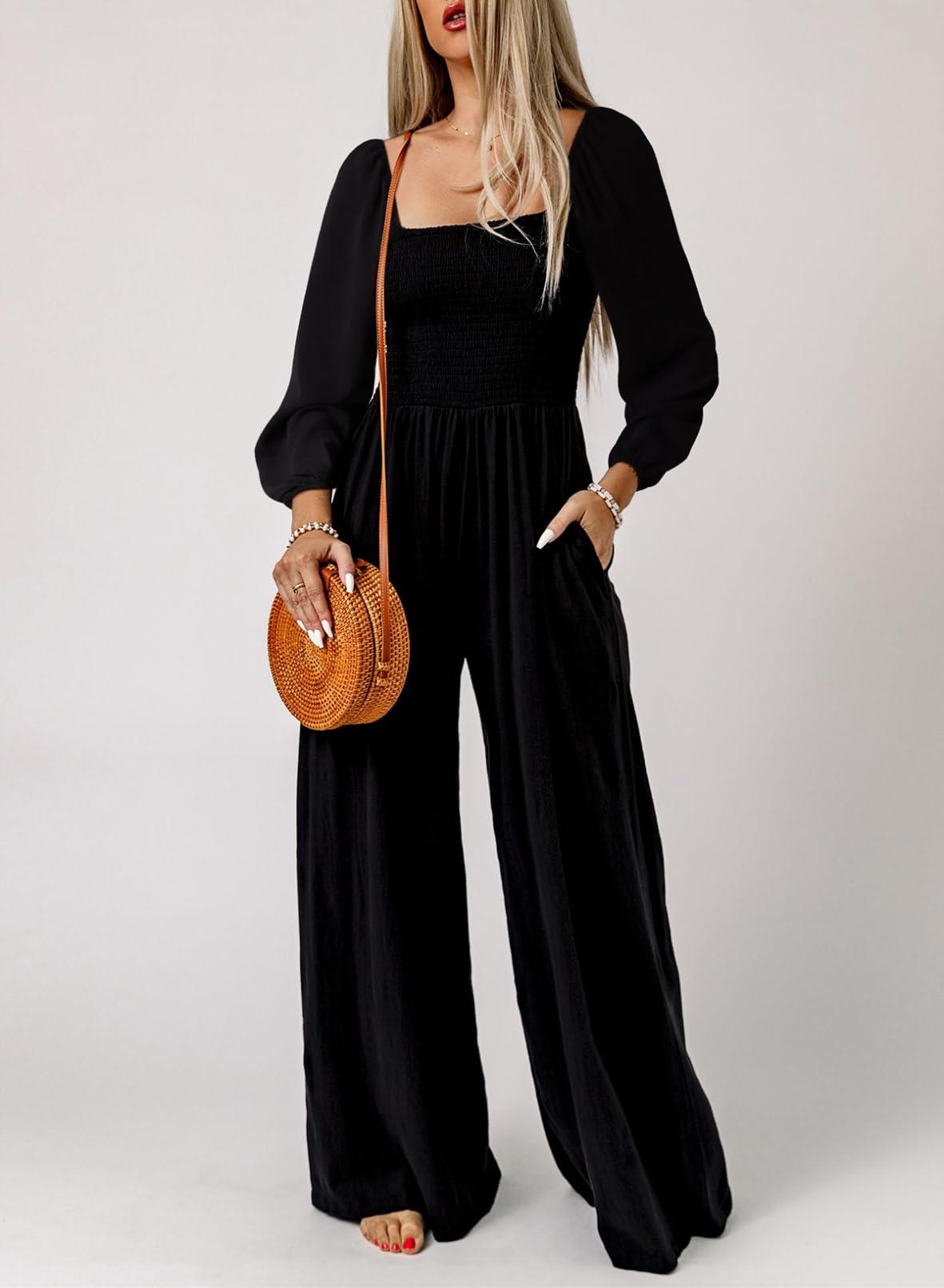 Dokotoo Women's Casual Loose Overalls Jumpsuits One Piece Long Sleeve Wide Leg Long Pant Rompers With Pockets - Image 2