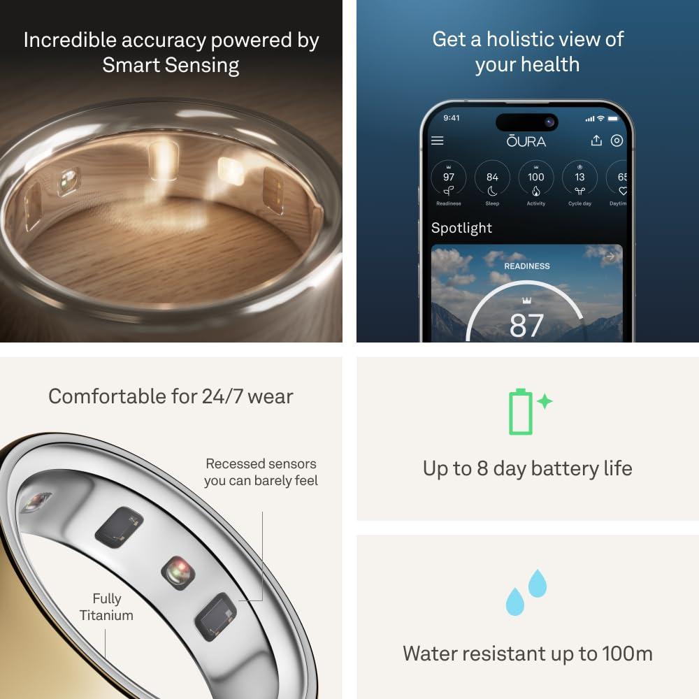 Oura Ring 4 - Gold - Size 7 - Smart Ring - Size First with Oura Ring 4 Sizing Kit - Sleep Tracking Wearable - Heart Rate - Fitness Tracker - Up to 8 Days of Battery Life - Image 5