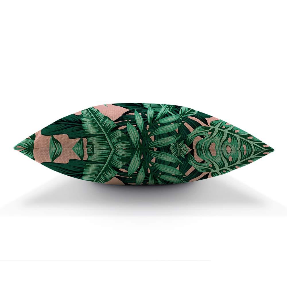 Beabes Tropical Green Palm Leaf Throw Pillow Cover Exotic Forest Tree Jungle Beach Banana Floral Pink Warm Cushion Case Cotton Linen for Home Office Sofa Chair Bedroom 18x18 Inch - Image 5