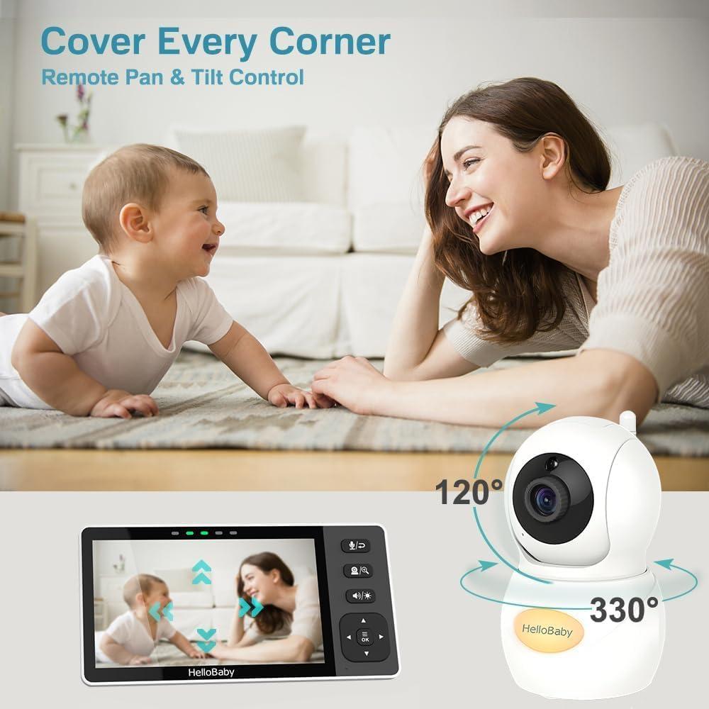 HelloBaby 720P 5.5'' HD Baby Monitor with Camera and Audio No WiFi, Video Baby Monitor, Remote Pan Tilt Zoom Wide View Range, 1080P Infant Camera, Night Light, Hack Proof, 4000mAh Battery, 1000ft - Image 5