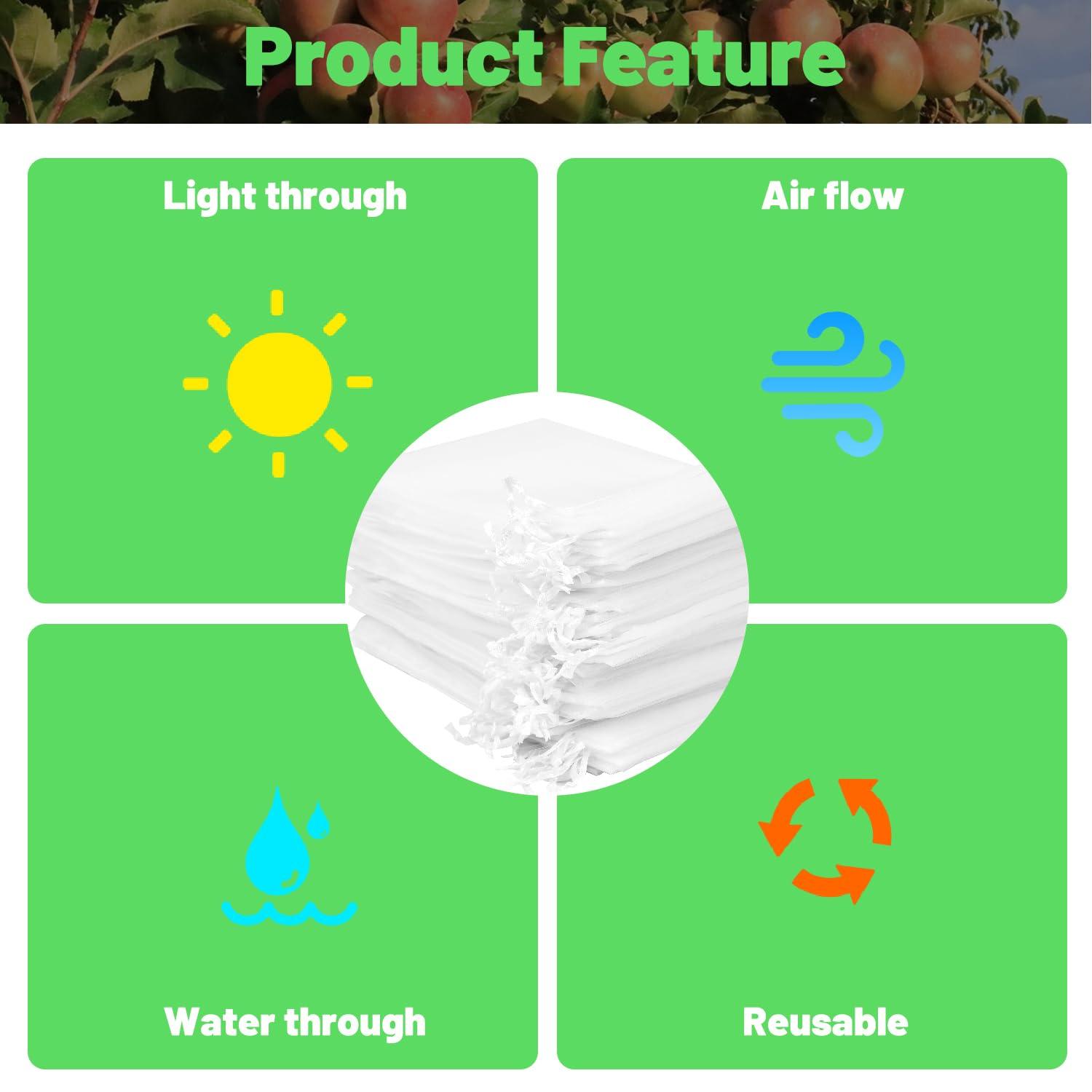 100Pcs Fruit Protection Bags, 4x6 Inch White Fruit Bags for Fruit Trees with Drawstring, Reusable Mesh Fruit Netting Cover Bags for Tomatoes, Strawberry, Vegetable - Image 6