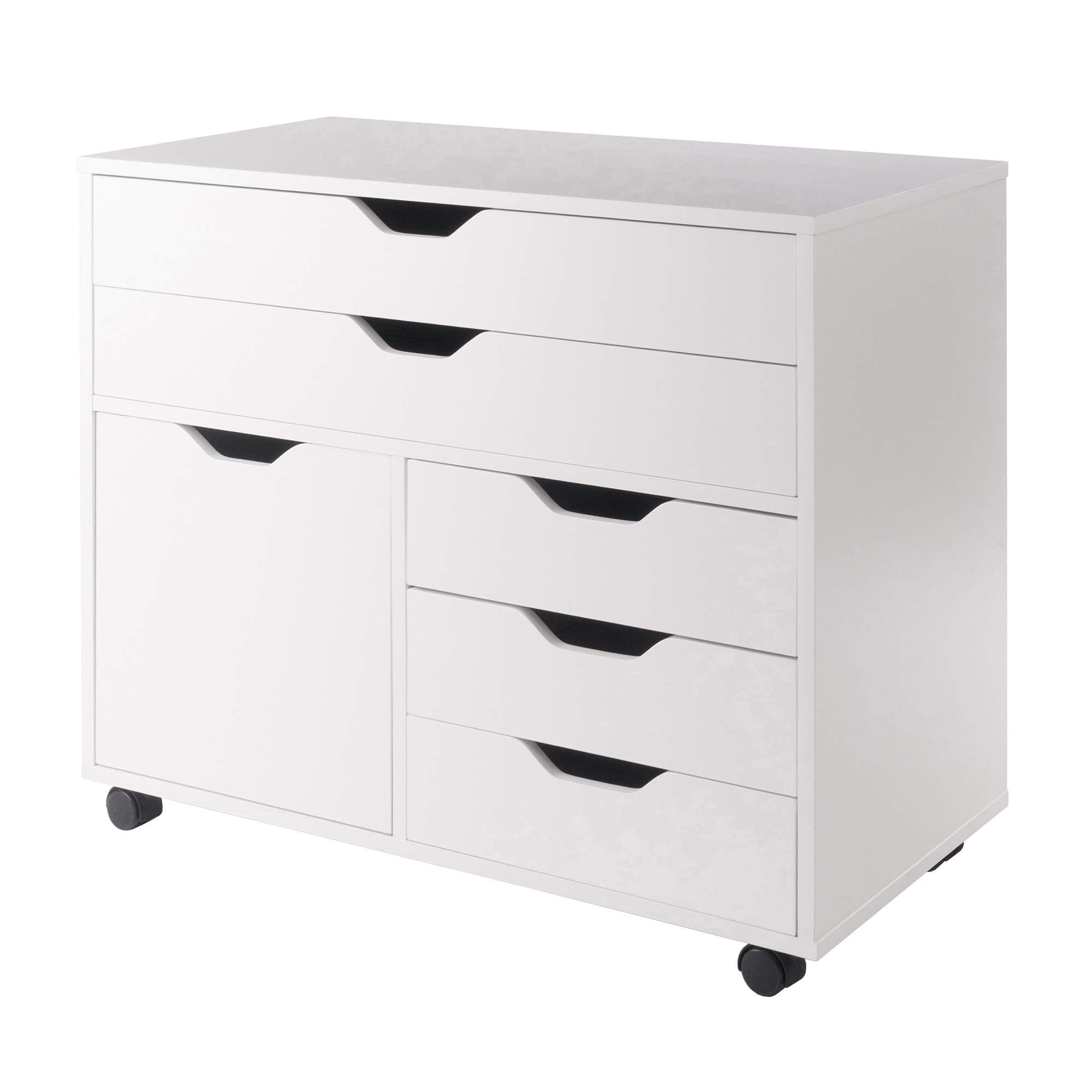Winsome Halifax 3-Section Mobile Cabinet with 5 Drawers, for Living Room, Home Office, White