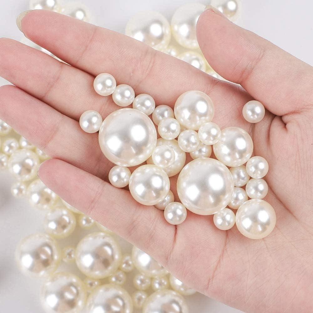 Quefe 150pcs Pearls for Crafts No Holes, Vase Filler Artificial Plastic Pearl Beads for Table Scatter, Wedding, Birthday Party, Home Decoration(8mm, 14mm, 20mm) - Image 4