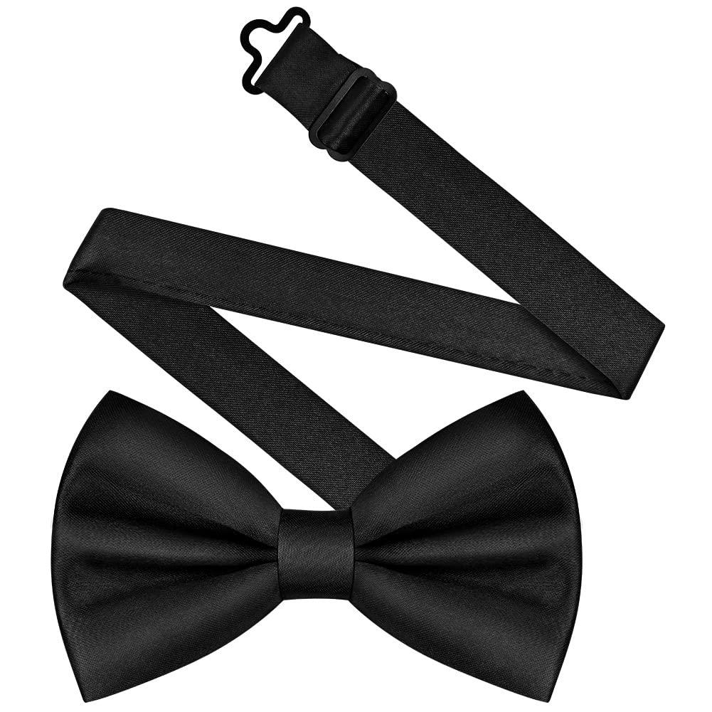 URAQT Men's Bow Tie, Classic Solid Color Pre-Tied Bow Tie for Men, Satin Tux Bowtie, Adjustable Formal Neck Bowtie for Birthday Party Wedding Graduation Mother Gifts (Black) - Image 8
