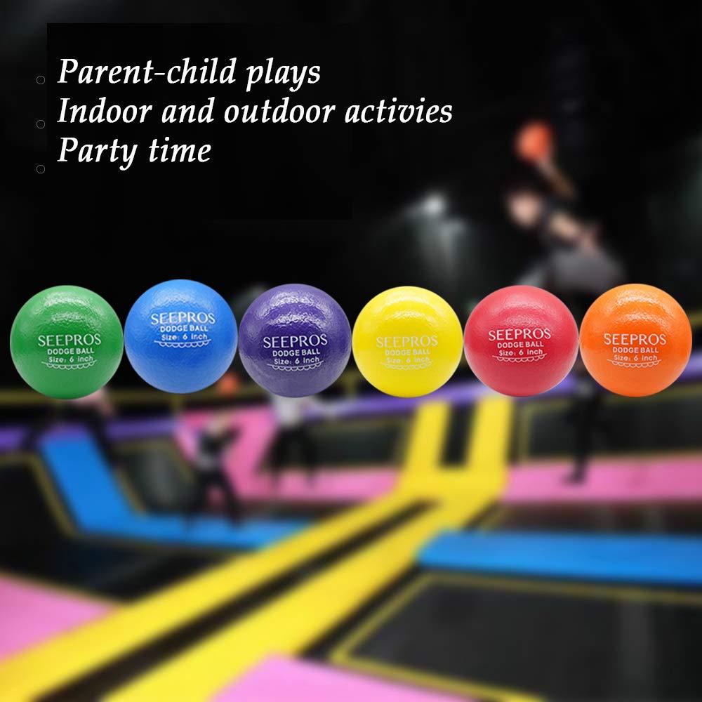 SEEPROS Foam Dodgeball Set - Soft Skin, Low Bounce, Set of 6 with Mesh Storage Bag for Kids and Adults - Image 3
