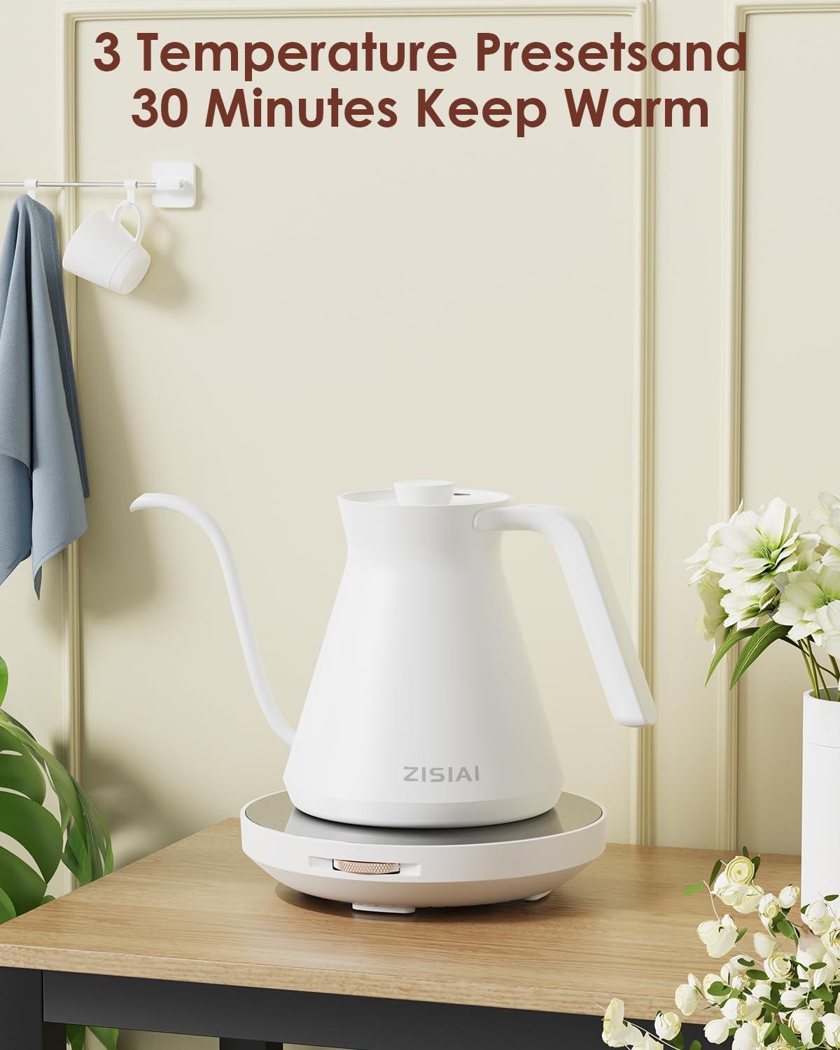 ZISIAI Gooseneck Electric Kettle, Electric Tea Kettle,Goose Neck Kettle Pot with AI Control, Stainless Steel Inner, Quick Heating, for Pour Over Coffee, Brew Tea,0.7L White - Image 4