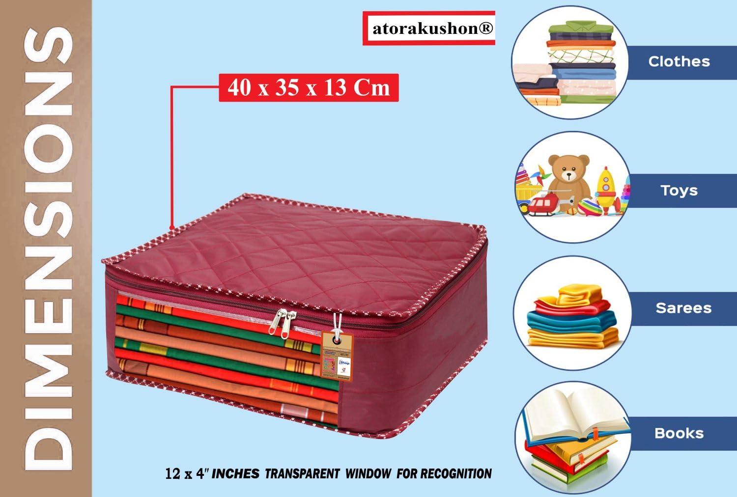 atorakushon Fabric Saree and Blouse Covers Garments Clothes Storage Bag Wardrobe Organizers With Double Zip Lock Set of 7 For Lehenga Dress Accessories Maroon - Image 6